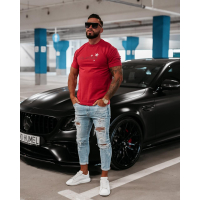 BLUZKA T-SHIRT MĘSKI OVERSIZE HAFT STARS OLAVOGA MEN GALAXY RED