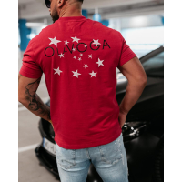 BLUZKA T-SHIRT MĘSKI OVERSIZE HAFT STARS OLAVOGA MEN GALAXY RED