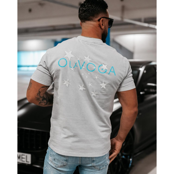 BLUZKA T-SHIRT MĘSKI OVERSIZE HAFT STARS OLAVOGA MEN GALAXY LIGHT GRAY