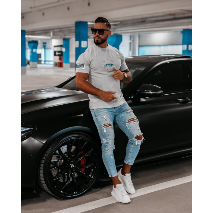 BLUZKA T-SHIRT MĘSKI OVERSIZE OKO OLAVOGA MEN EYECATCH LIGHT GRAY