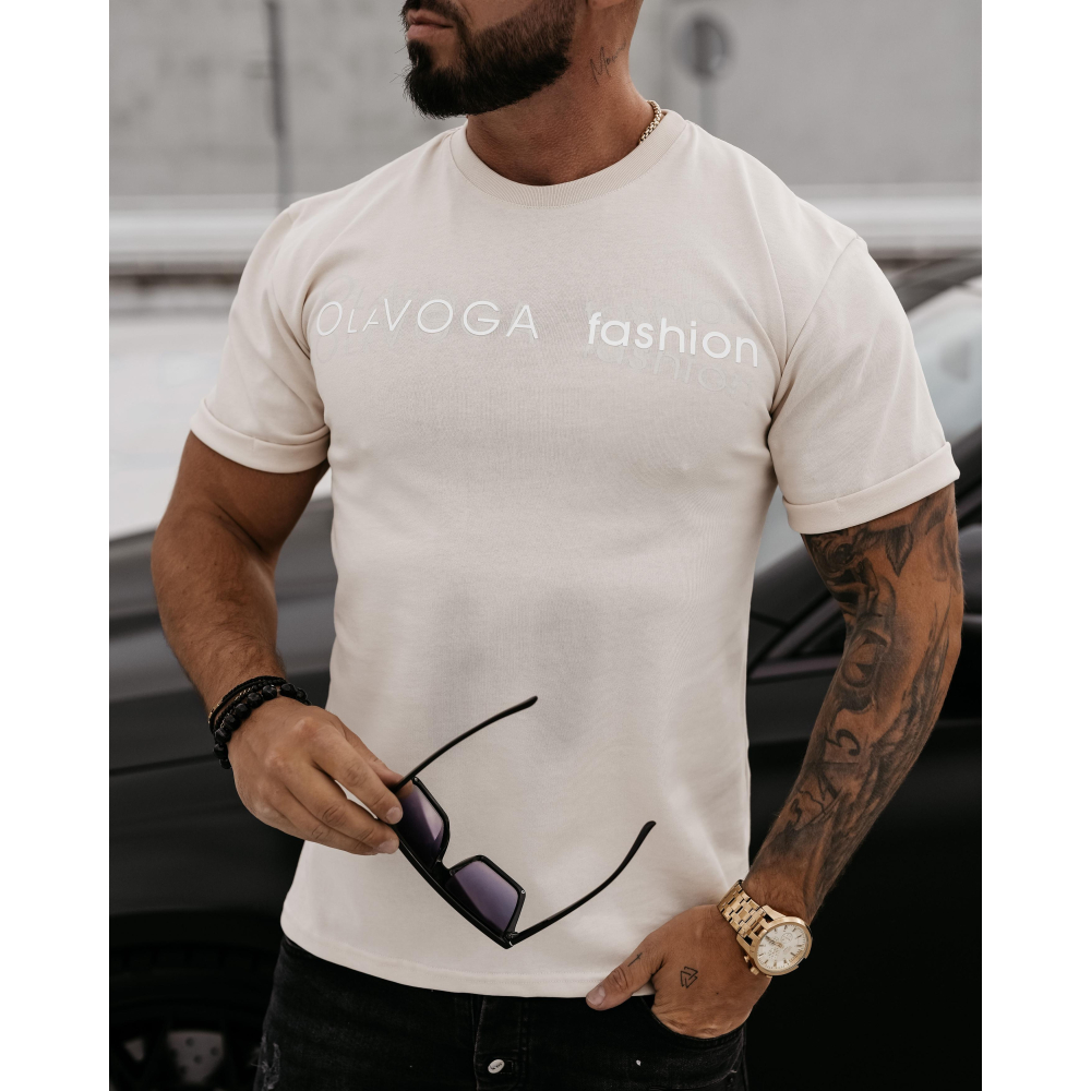 BLUZKA T-SHIRT MĘSKI OVERSIZE OLAVOGA MEN ZONE BEIGIE