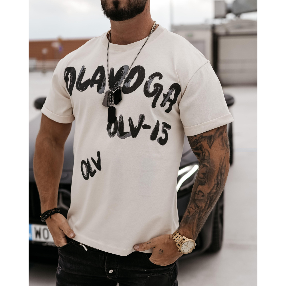 BLUZKA T-SHIRT MĘSKI OVERSIZE PRINT OLAVOGA MEN DRIP BEIGIE