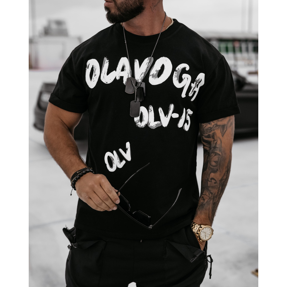 BLUZKA T-SHIRT MĘSKI OVERSIZE PRINT OLAVOGA MEN DRIP BLACK