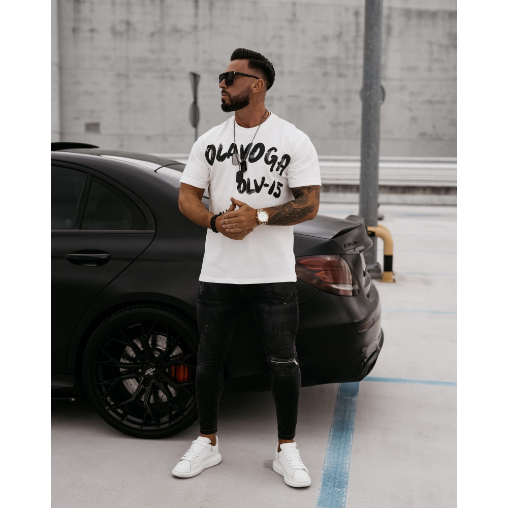 BLUZKA T-SHIRT MĘSKI OVERSIZE PRINT OLAVOGA MEN DRIP ECRU