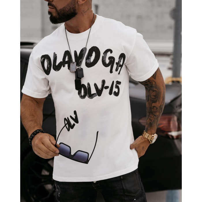 BLUZKA T-SHIRT MĘSKI OVERSIZE PRINT OLAVOGA MEN DRIP ECRU