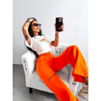 BLUZKA T-SHIRT OVERSIZE DAMSKI OLAVOGA GRAND WHITE- NEON ORANGE