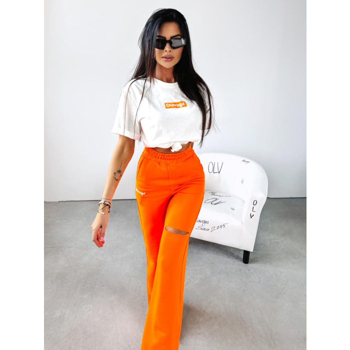 BLUZKA T-SHIRT OVERSIZE DAMSKI OLAVOGA GRAND WHITE- NEON ORANGE