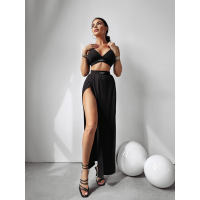 KOMPLET 2 CZĘSCIOWY CROP TOP + SPÓDNICA MAXI Z ROZCIĘCIAMI OLAVOGA BORNEO BLACK