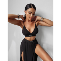KOMPLET 2 CZĘSCIOWY CROP TOP + SPÓDNICA MAXI Z ROZCIĘCIAMI OLAVOGA BORNEO BLACK