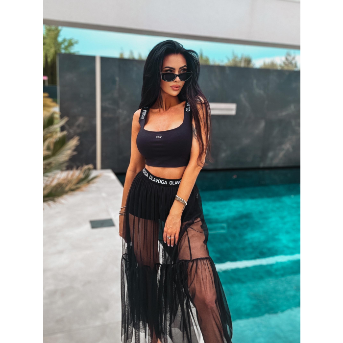 KOMPLET CROP TOP + SPÓDNICA TIULOWA OLAVOGA CATIE SET BLACK