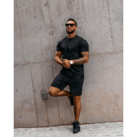 KOMPLET DRES BAWEŁNIANY T-SHIRT + KRÓTKIE SPODENKI OLAVOGA MEN INITIAL BLACK