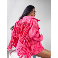 KURTKA KATANA RAMONESKA JEANSOWA FRĘDZLE OLAVOGA SANIL PINK