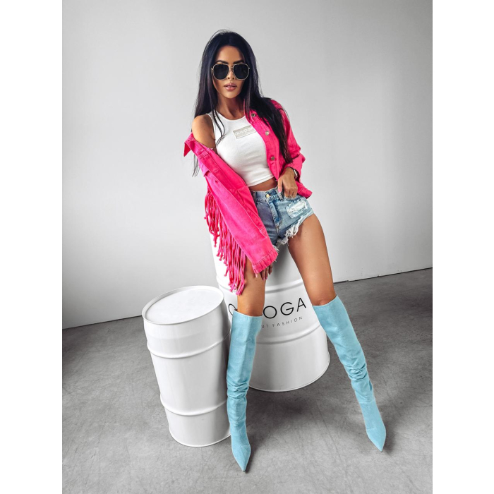 KURTKA KATANA RAMONESKA JEANSOWA FRĘDZLE OLAVOGA SANIL PINK
