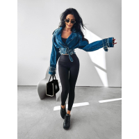 KURTKA KATANA RAMONESKA JEANSOWA Z HAFTEM OLAVOGA CHLOE DARK BLUE