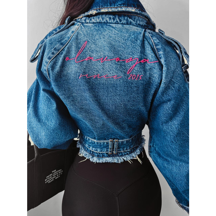 KURTKA KATANA RAMONESKA JEANSOWA Z HAFTEM OLAVOGA CHLOE DARK BLUE