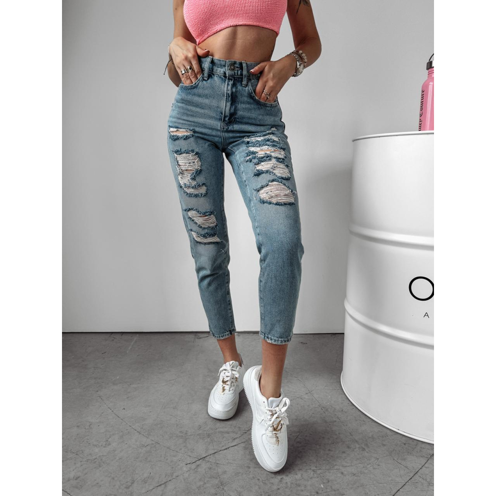 SPODNIE JEANSOWE SLIM FIT Z DZIURAMI OLAVOGA YALE BLUE