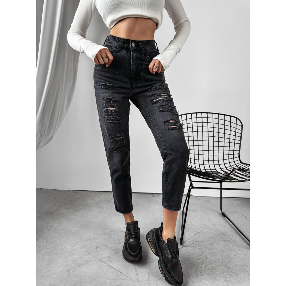 SPODNIE JEANSOWE SLIM FIT Z DZIURAMI OLAVOGA YALE BLACK