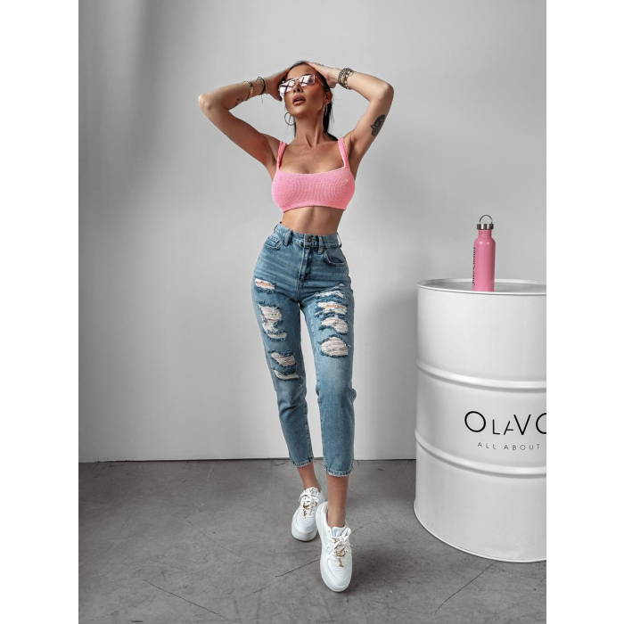 SPODNIE JEANSOWE SLIM FIT Z DZIURAMI OLAVOGA YALE BLUE