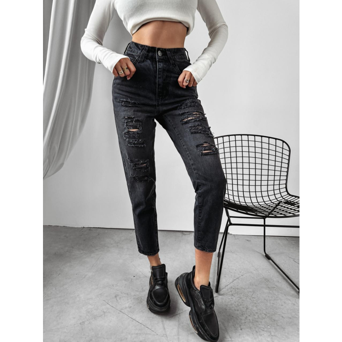 SPODNIE JEANSOWE SLIM FIT Z DZIURAMI OLAVOGA YALE BLACK