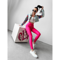 SPODNIE LEGGINSY Z PRZESZYCIAMI HAFT OLAVOGA COCO DARK NEON PINK