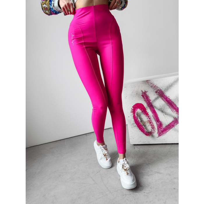 SPODNIE LEGGINSY Z PRZESZYCIAMI HAFT OLAVOGA COCO DARK NEON PINK