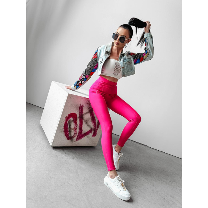SPODNIE LEGGINSY Z PRZESZYCIAMI HAFT OLAVOGA COCO DARK NEON PINK