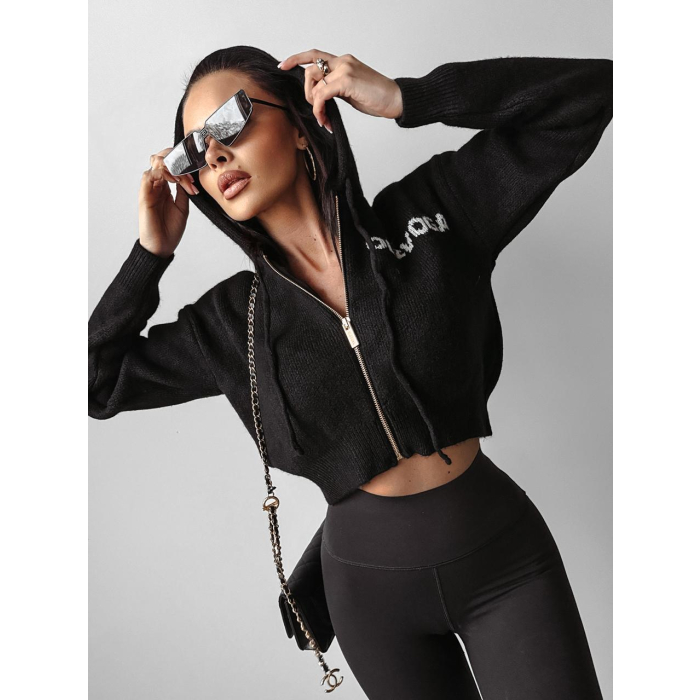 SWETER OVERSIZE NA ZAMEK Z KAPTUREM OLAVOGA VIOLET BLACK
