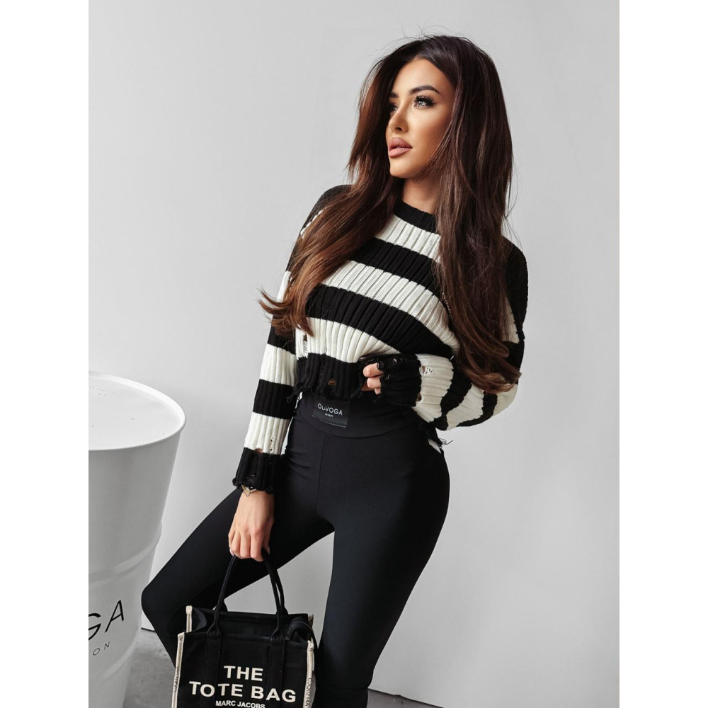 SWETER OVERSIZE SZARPANY DZIURY GOLD PIN OLAVOGA LESSA PASY BLACK-ECRU