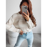 SWETER OVERSIZE SZARPANY DZIURY GOLD PIN OLAVOGA LESSA PASY BEIGE-ECRU