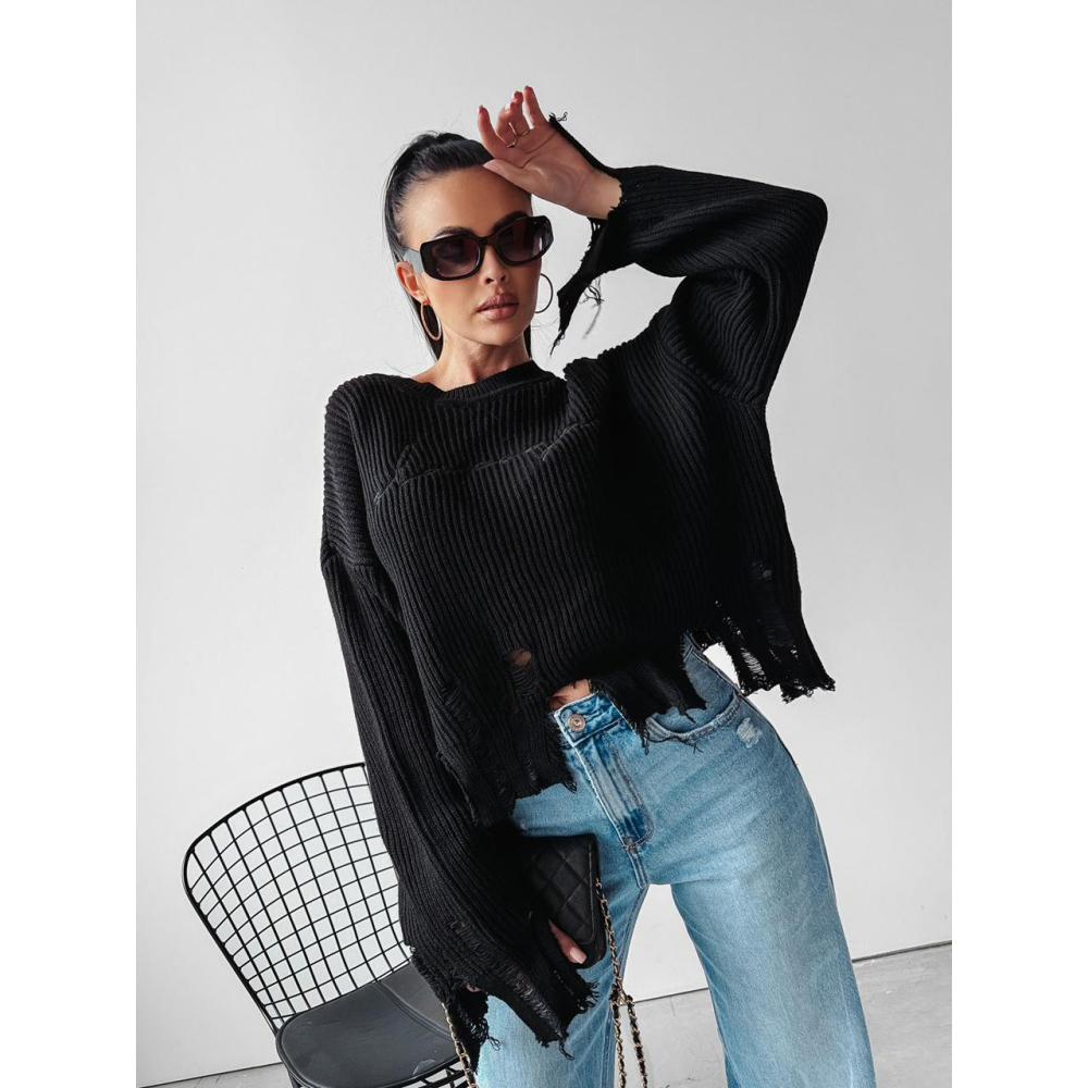 SWETER OVERSIZE SZARPANY DZIURY HAFT OLAVOGA MILEY BLACK