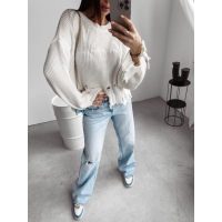 SWETER OVERSIZE SZARPANY DZIURY HAFT OLAVOGA MILEY ECRU
