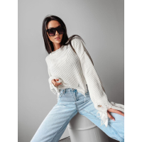 SWETER OVERSIZE SZARPANY DZIURY HAFT OLAVOGA MILEY ECRU