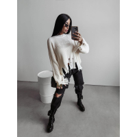 SWETER OVERSIZE SZARPANY DZIURY HAFT OLAVOGA MILEY ECRU