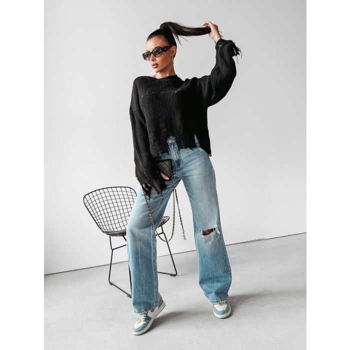 SWETER OVERSIZE SZARPANY DZIURY HAFT OLAVOGA MILEY BLACK