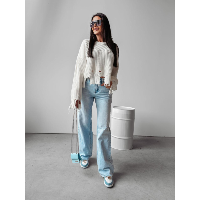 SWETER OVERSIZE SZARPANY DZIURY HAFT OLAVOGA MILEY ECRU