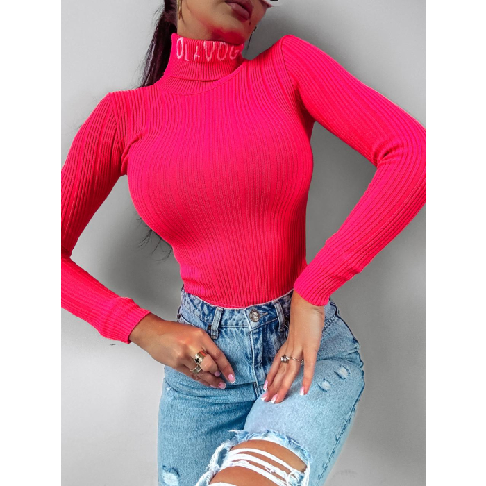SWETER PRĄŻKOWANY OLAVOGA LAOS NEON PINK