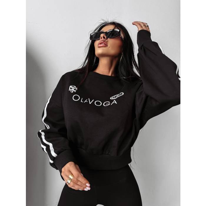 BLUZA DRESOWA DAMSKA LAMPASY OLAVOGA BRAINY BLACK