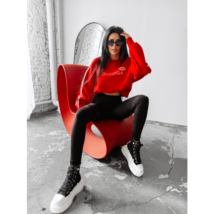 BLUZA DRESOWA DAMSKA LAMPASY OLAVOGA BRAINY RED