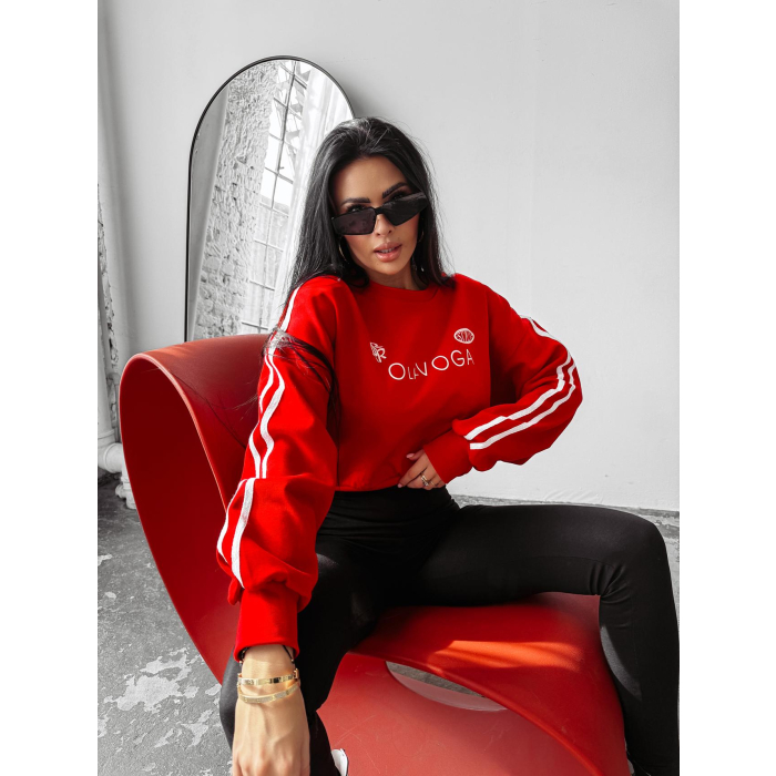 BLUZA DRESOWA DAMSKA LAMPASY OLAVOGA BRAINY RED