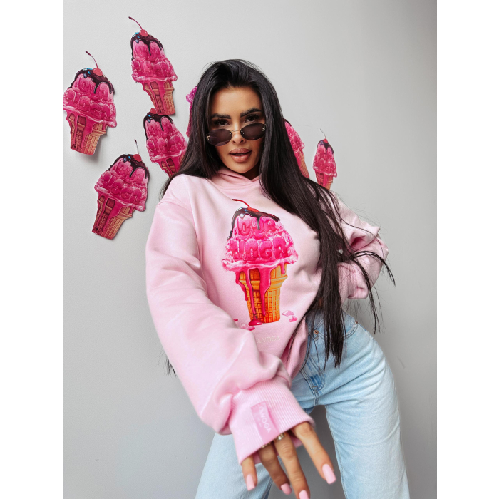 BLUZA DRESOWA DAMSKA OVERSIZE LÓD Z POLEWĄ OLAVOGA KIRAZ PUDER