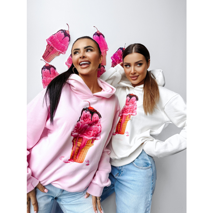 BLUZA DRESOWA DAMSKA OVERSIZE LÓD Z POLEWĄ OLAVOGA KIRAZ ECRU