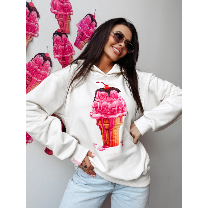 BLUZA DRESOWA DAMSKA OVERSIZE LÓD Z POLEWĄ OLAVOGA KIRAZ ECRU
