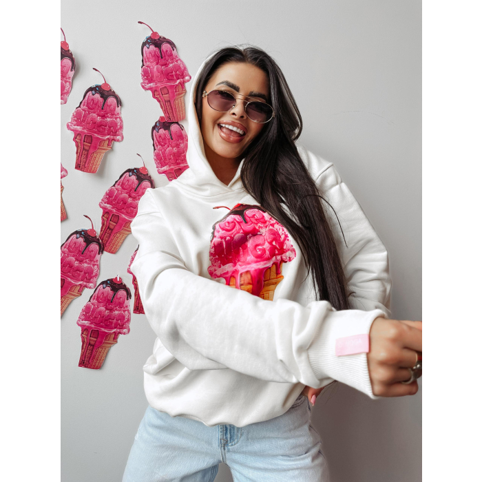 BLUZA DRESOWA DAMSKA OVERSIZE LÓD Z POLEWĄ OLAVOGA KIRAZ ECRU