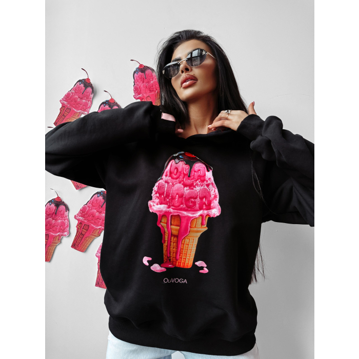BLUZA DRESOWA DAMSKA OVERSIZE LÓD Z POLEWĄ OLAVOGA KIRAZ BLACK