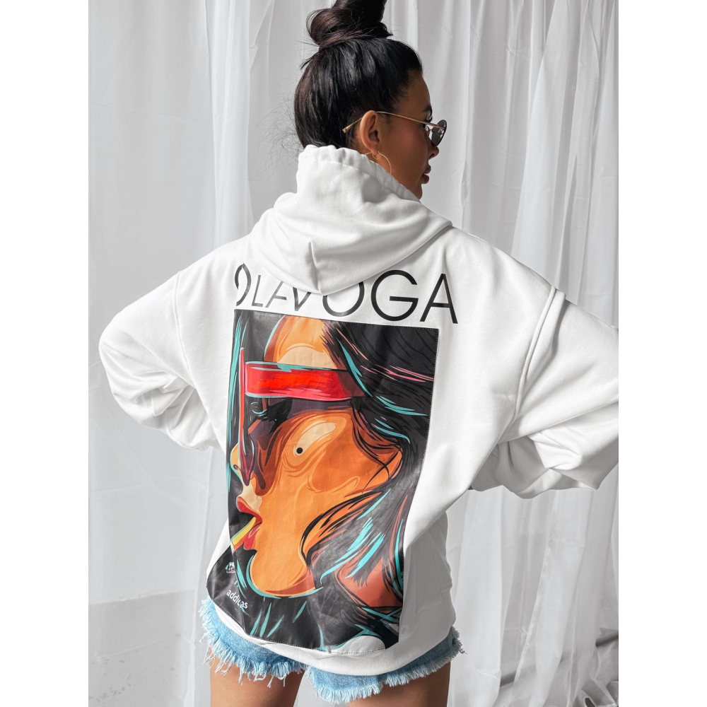 BLUZA DRESOWA DAMSKA OVERSIZE PRINT OLAVOGA COLLAGE ECRU