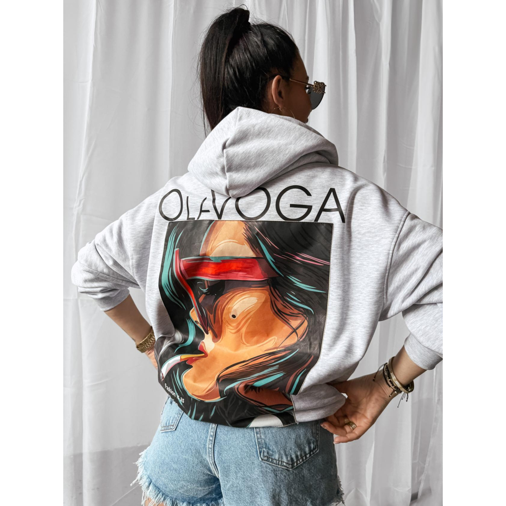 BLUZA DRESOWA DAMSKA OVERSIZE PRINT OLAVOGA COLLAGE GRAY