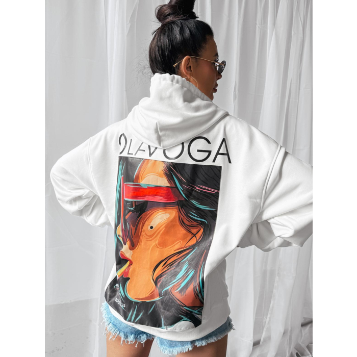 BLUZA DRESOWA DAMSKA OVERSIZE PRINT OLAVOGA COLLAGE ECRU