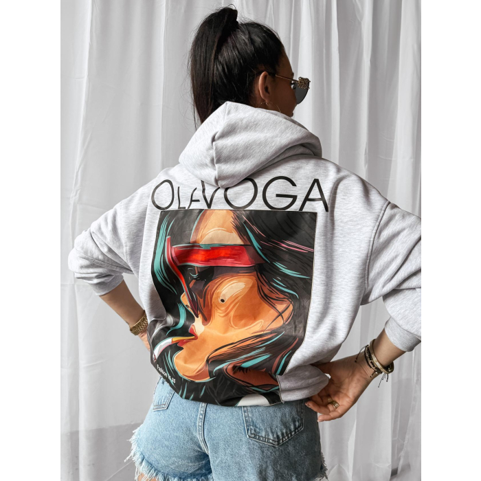 BLUZA DRESOWA DAMSKA OVERSIZE PRINT OLAVOGA COLLAGE GRAY