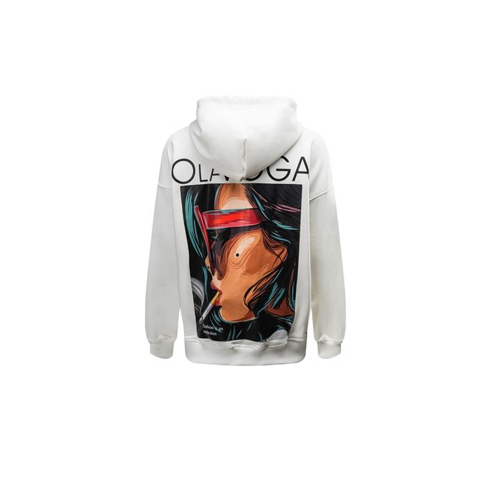 BLUZA DRESOWA DAMSKA OVERSIZE PRINT OLAVOGA COLLAGE ECRU