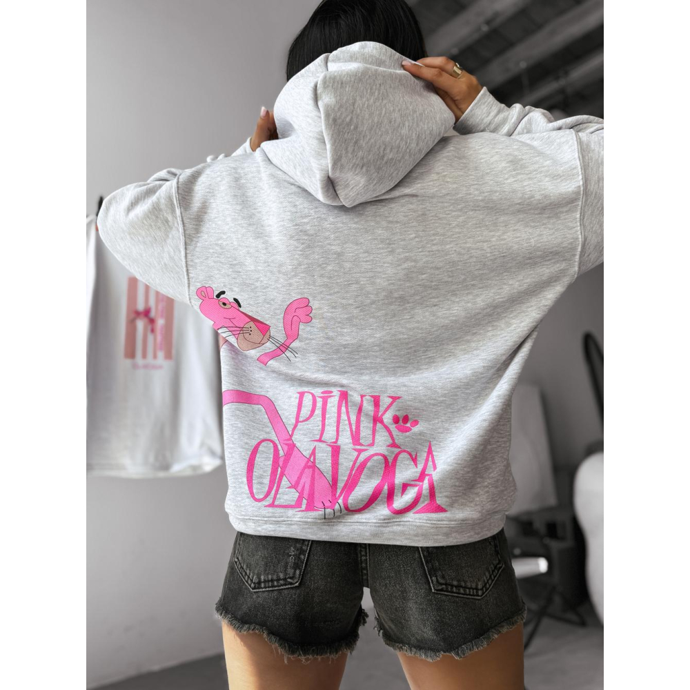 BLUZA DRESOWA DAMSKA OVERSIZE RÓŻOWA PANTERA OLAVOGA CLOSER GRAY